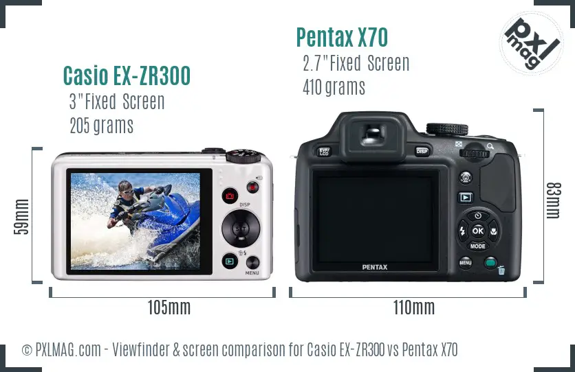Casio EX-ZR300 vs Pentax X70 Screen and Viewfinder comparison