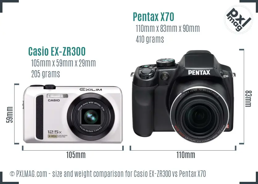 Casio EX-ZR300 vs Pentax X70 size comparison