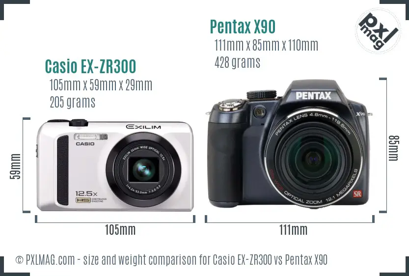 Casio EX-ZR300 vs Pentax X90 size comparison Casio EX-ZR300 vs Pentax X90 size comparison