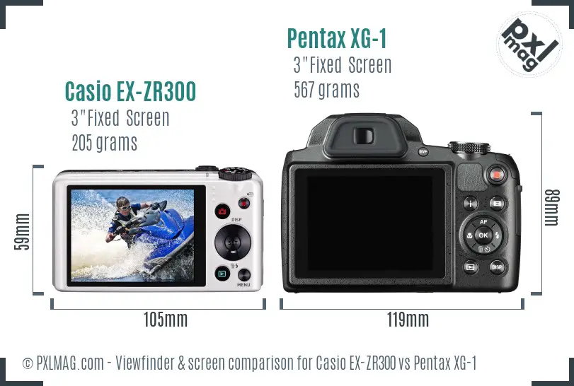 Casio EX-ZR300 vs Pentax XG-1 Screen and Viewfinder comparison