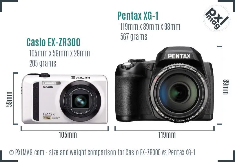 Casio EX-ZR300 vs Pentax XG-1 size comparison