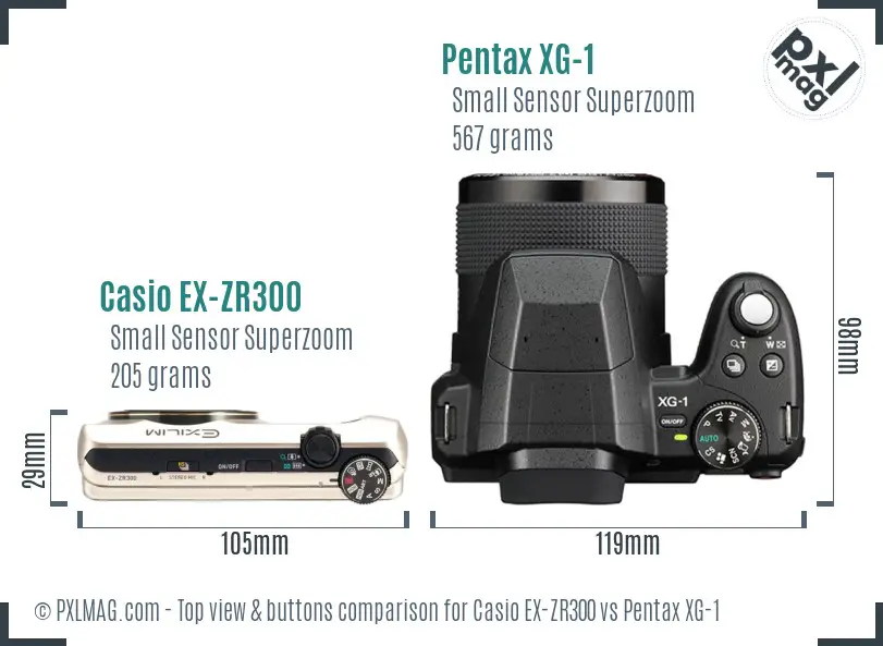 Casio EX-ZR300 vs Pentax XG-1 top view buttons comparison