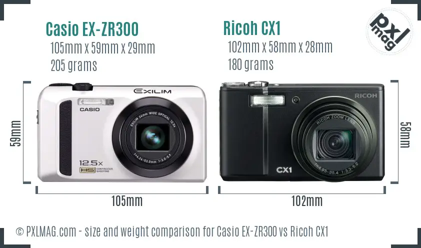 Casio EX-ZR300 vs Ricoh CX1 size comparison Casio EX-ZR300 vs Ricoh CX1 size comparison