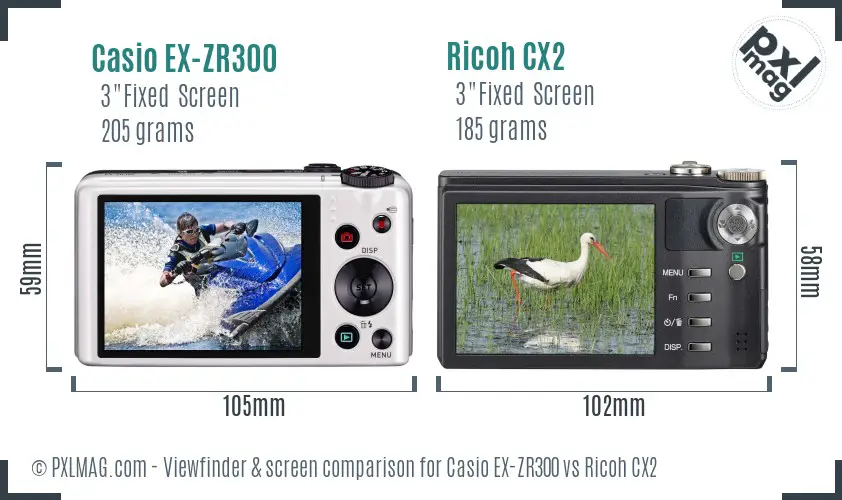 Casio EX-ZR300 vs Ricoh CX2 Screen and Viewfinder comparison Casio EX-ZR300 vs Ricoh CX2 Screen and Viewfinder comparison