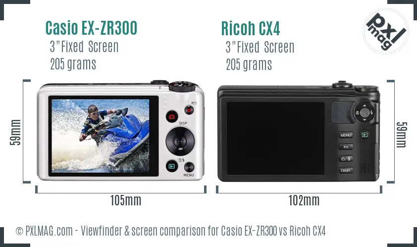 Casio EX-ZR300 vs Ricoh CX4 Screen and Viewfinder comparison