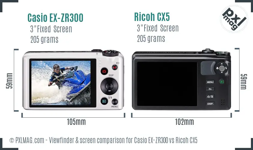 Casio EX-ZR300 vs Ricoh CX5 Screen and Viewfinder comparison