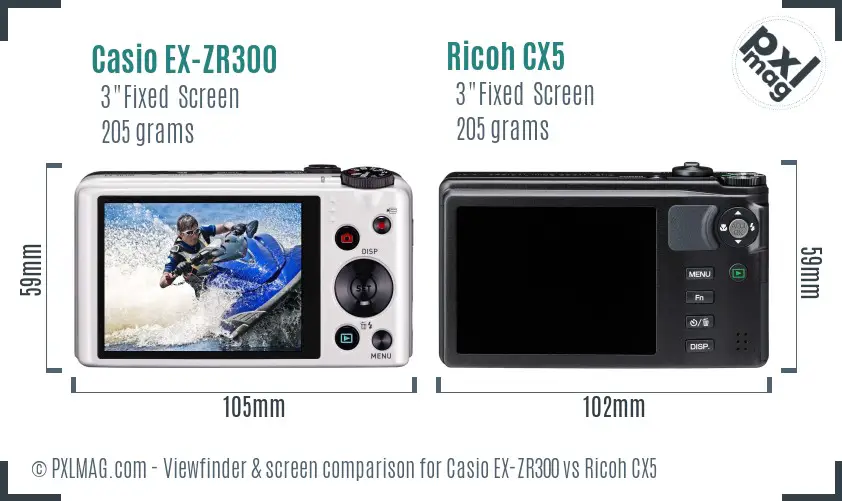 Casio EX-ZR300 vs Ricoh CX5 Screen and Viewfinder comparison Casio EX-ZR300 vs Ricoh CX5 Screen and Viewfinder comparison
