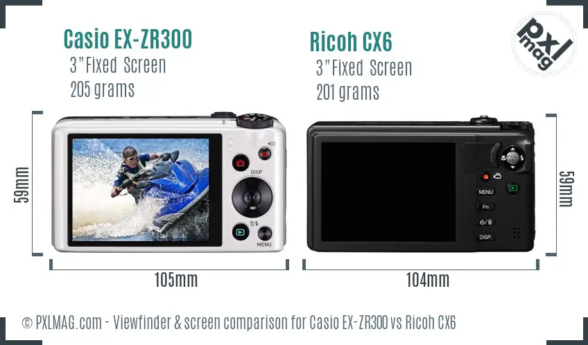 Casio EX-ZR300 vs Ricoh CX6 Screen and Viewfinder comparison