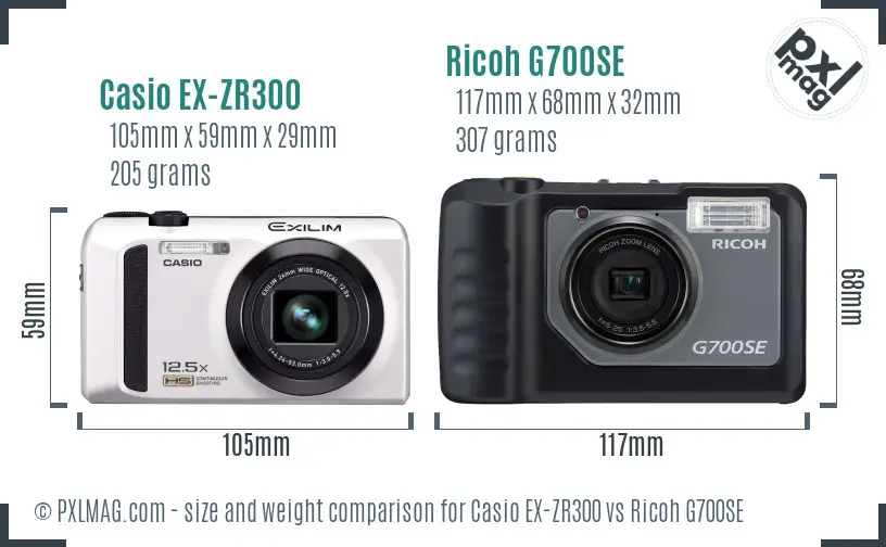Casio EX-ZR300 vs Ricoh G700SE size comparison Casio EX-ZR300 vs Ricoh G700SE size comparison