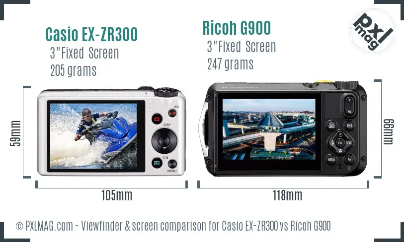 Casio EX-ZR300 vs Ricoh G900 Screen and Viewfinder comparison