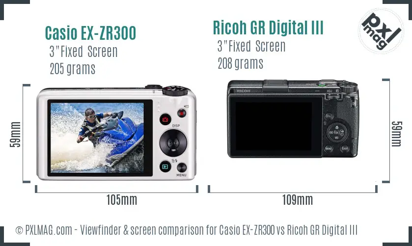 Casio EX-ZR300 vs Ricoh GR Digital III Screen and Viewfinder comparison