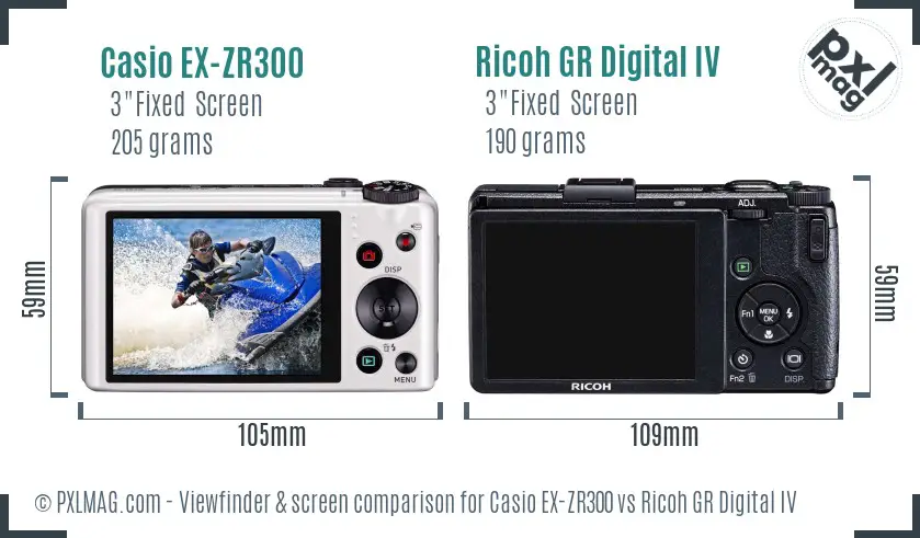 Casio EX-ZR300 vs Ricoh GR Digital IV Screen and Viewfinder comparison