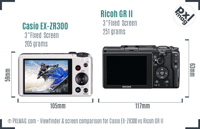 Casio EX-ZR300 vs Ricoh GR II Screen and Viewfinder comparison