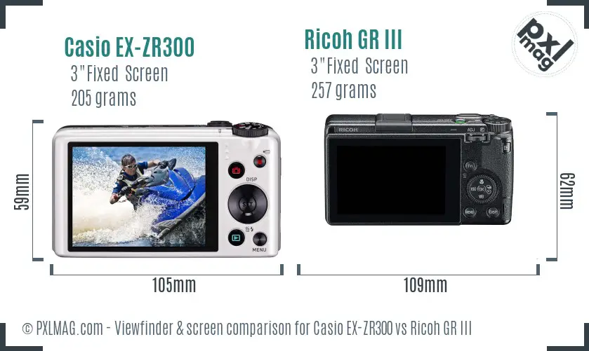 Casio EX-ZR300 vs Ricoh GR III Screen and Viewfinder comparison