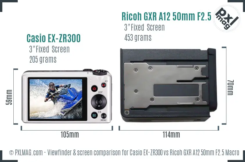 Casio EX-ZR300 vs Ricoh GXR A12 50mm F2.5 Macro Screen and Viewfinder comparison