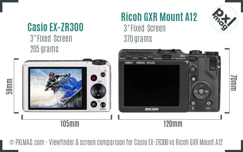 Casio EX-ZR300 vs Ricoh GXR Mount A12 Screen and Viewfinder comparison