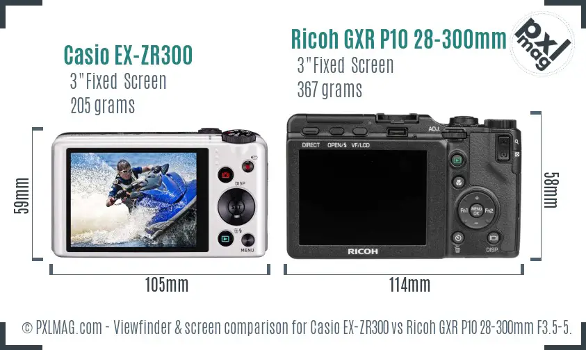 Casio EX-ZR300 vs Ricoh GXR P10 28-300mm F3.5-5.6 VC Screen and Viewfinder comparison