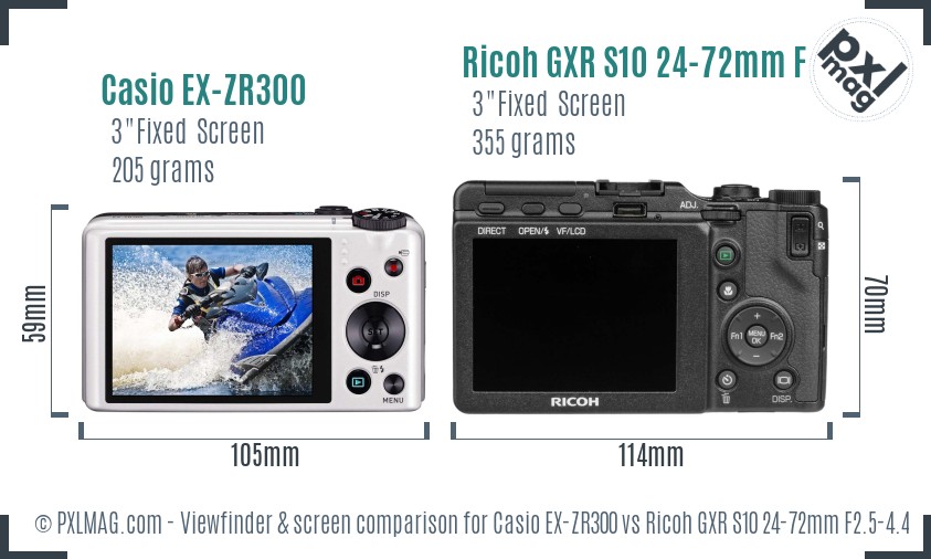 Casio EX-ZR300 vs Ricoh GXR S10 24-72mm F2.5-4.4 VC Screen and Viewfinder comparison