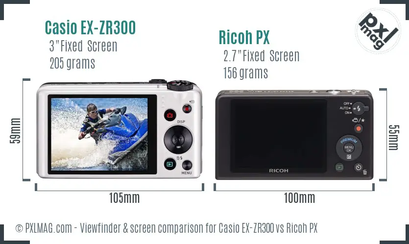 Casio EX-ZR300 vs Ricoh PX Screen and Viewfinder comparison