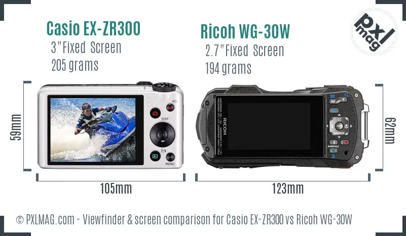 Casio EX-ZR300 vs Ricoh WG-30W Screen and Viewfinder comparison