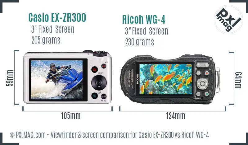 Casio EX-ZR300 vs Ricoh WG-4 Screen and Viewfinder comparison