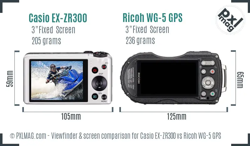 Casio EX-ZR300 vs Ricoh WG-5 GPS Screen and Viewfinder comparison