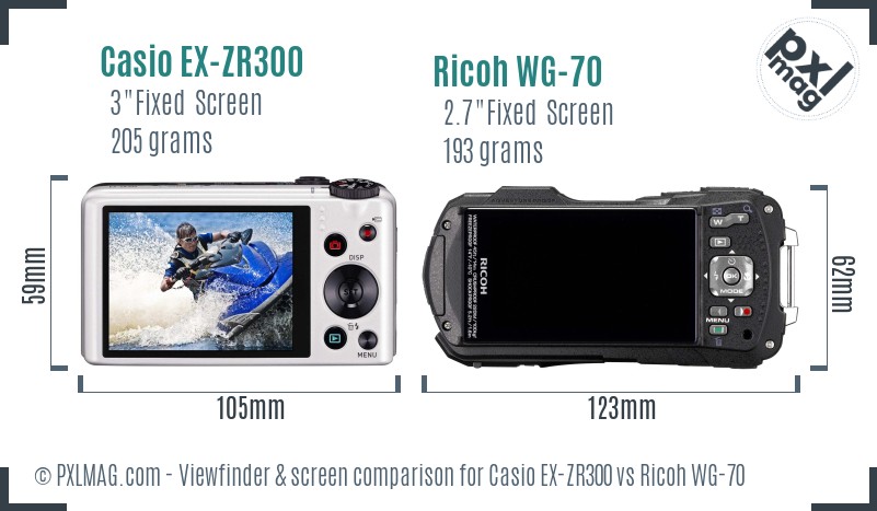 Casio EX-ZR300 vs Ricoh WG-70 Screen and Viewfinder comparison