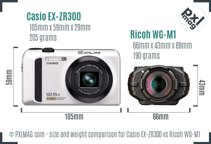 Casio EX-ZR300 vs Ricoh WG-M1 size comparison