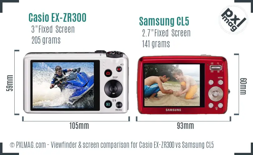 Casio EX-ZR300 vs Samsung CL5 Screen and Viewfinder comparison