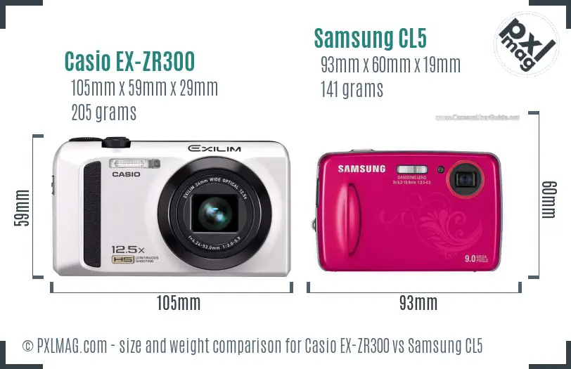 Casio EX-ZR300 vs Samsung CL5 size comparison