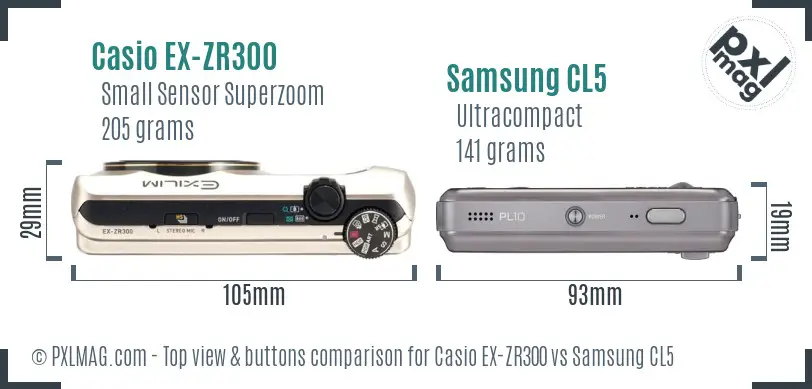 Casio EX-ZR300 vs Samsung CL5 top view buttons comparison