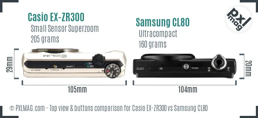 Casio EX-ZR300 vs Samsung CL80 top view buttons comparison