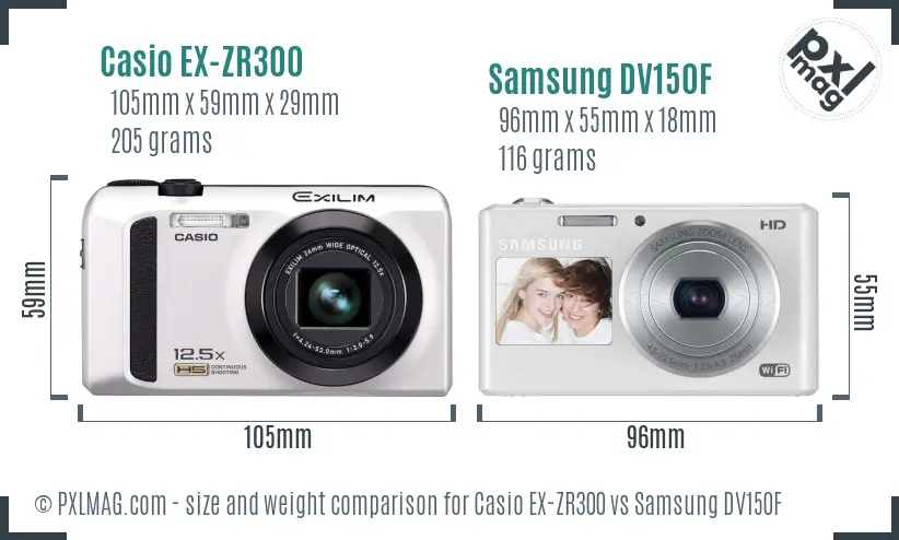 Casio EX-ZR300 vs Samsung DV150F size comparison