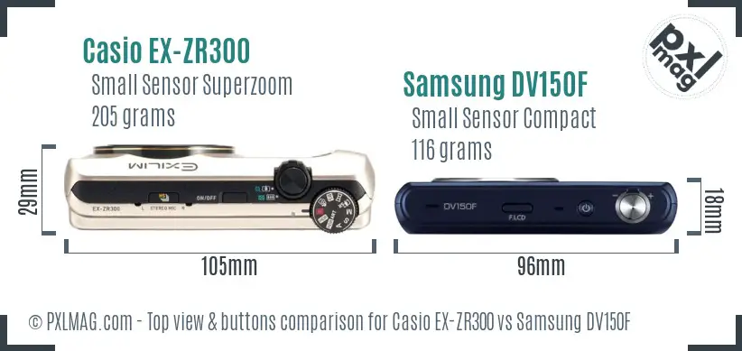 Casio EX-ZR300 vs Samsung DV150F top view buttons comparison