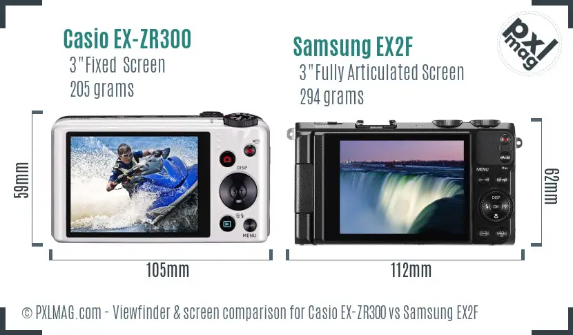 Casio EX-ZR300 vs Samsung EX2F Screen and Viewfinder comparison