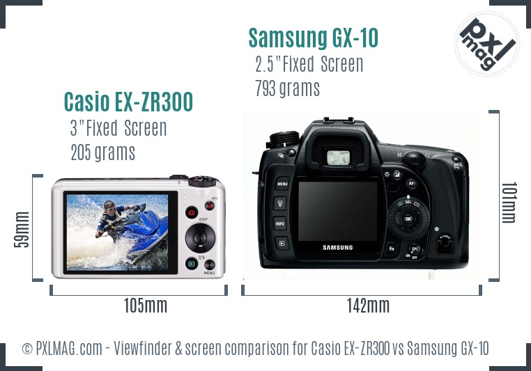 Casio EX-ZR300 vs Samsung GX-10 Screen and Viewfinder comparison