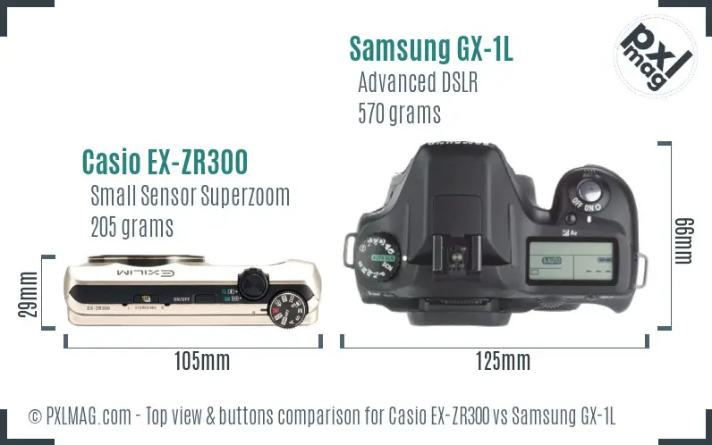 Casio EX-ZR300 vs Samsung GX-1L top view buttons comparison
