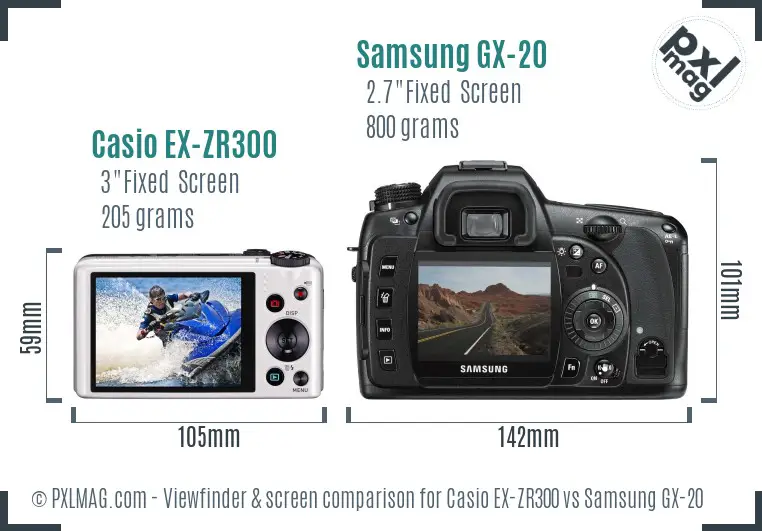 Casio EX-ZR300 vs Samsung GX-20 Screen and Viewfinder comparison