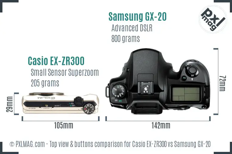 Casio EX-ZR300 vs Samsung GX-20 top view buttons comparison