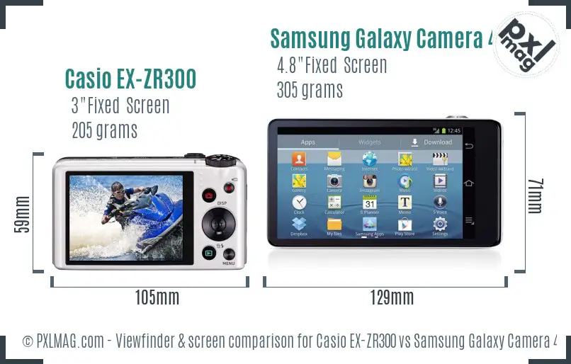 Casio EX-ZR300 vs Samsung Galaxy Camera 4G Screen and Viewfinder comparison
