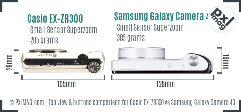 Casio EX-ZR300 vs Samsung Galaxy Camera 4G top view buttons comparison