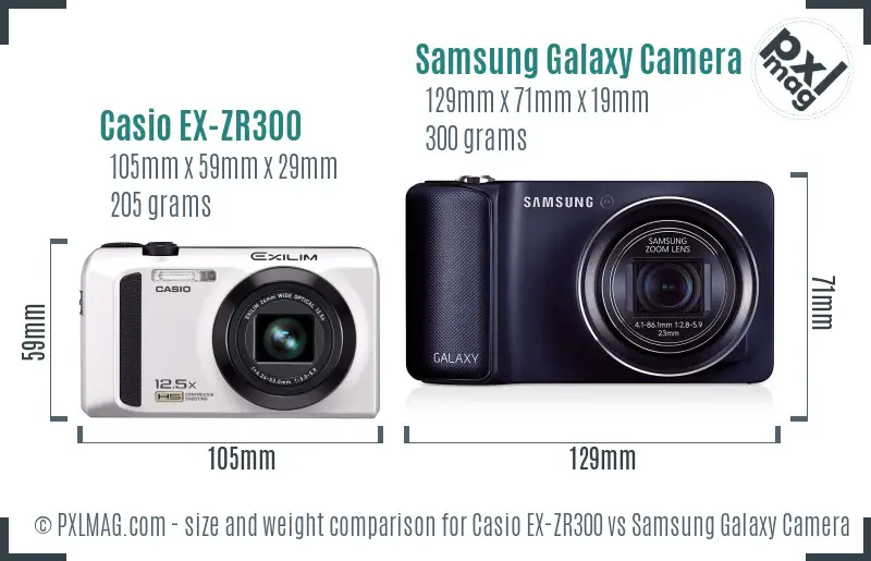 Casio EX-ZR300 vs Samsung Galaxy Camera size comparison Casio EX-ZR300 vs Samsung Galaxy Camera size comparison