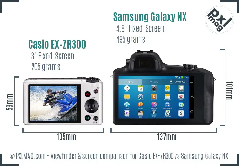 Casio EX-ZR300 vs Samsung Galaxy NX Screen and Viewfinder comparison