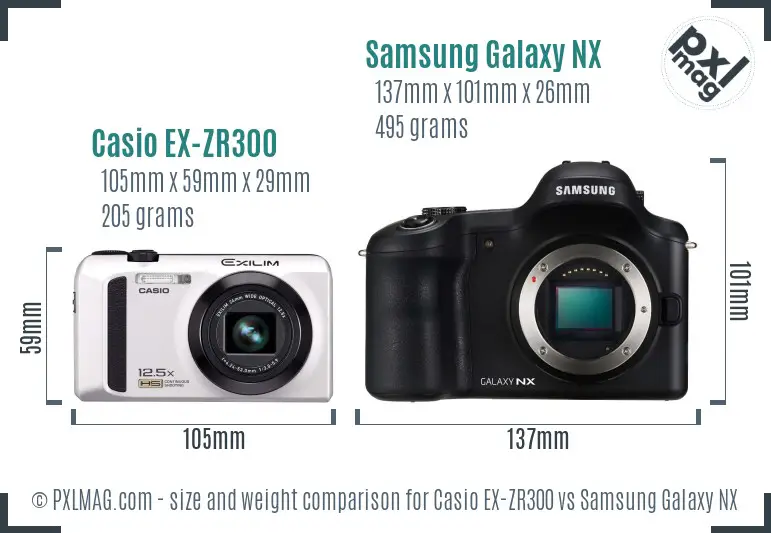 Casio EX-ZR300 vs Samsung Galaxy NX size comparison