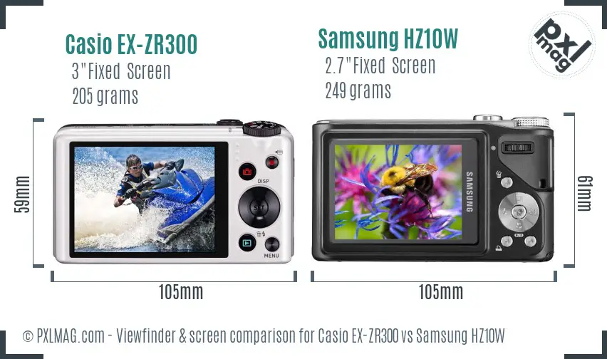 Casio EX-ZR300 vs Samsung HZ10W Screen and Viewfinder comparison