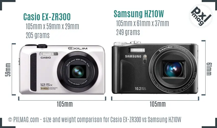 Casio EX-ZR300 vs Samsung HZ10W size comparison