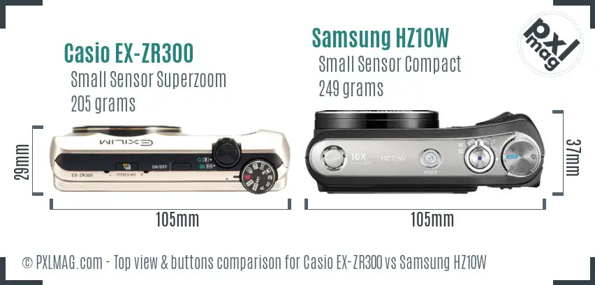 Casio EX-ZR300 vs Samsung HZ10W top view buttons comparison