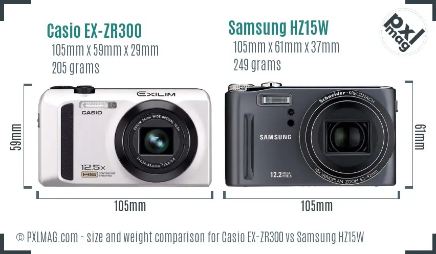 Casio EX-ZR300 vs Samsung HZ15W size comparison Casio EX-ZR300 vs Samsung HZ15W size comparison