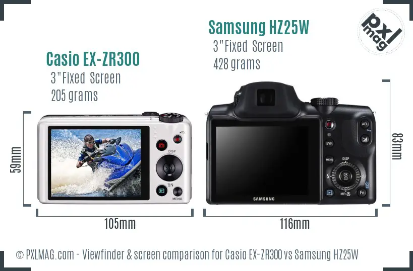 Casio EX-ZR300 vs Samsung HZ25W Screen and Viewfinder comparison Casio EX-ZR300 vs Samsung HZ25W Screen and Viewfinder comparison
