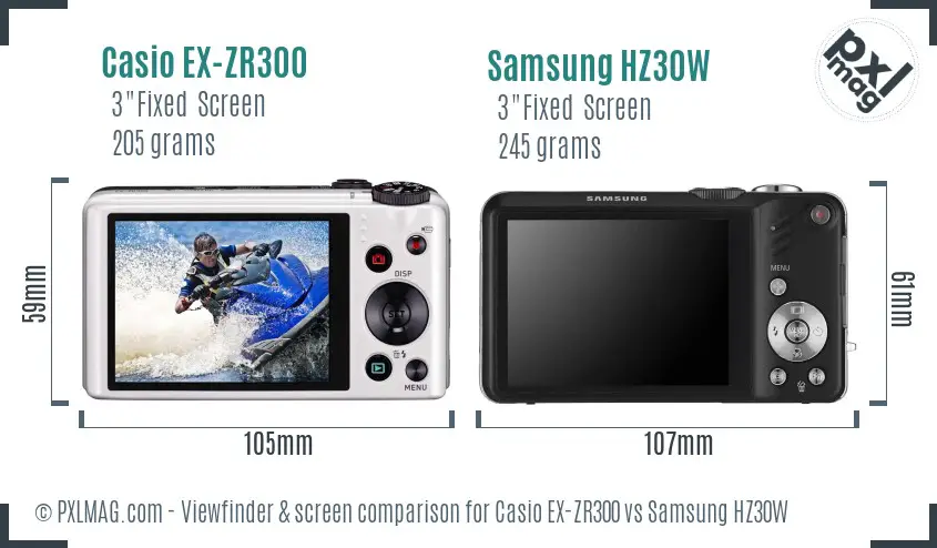 Casio EX-ZR300 vs Samsung HZ30W Screen and Viewfinder comparison